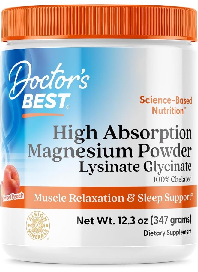 Doctor's BEST Pack Of 1 High Absorption Magnesium Powder (Peach Flavored) 100% Chelated TRACCS, Not Buffered, Headaches, Muscle, Vegan, Peach Flavor, 12.3 Ounce  - Image 1