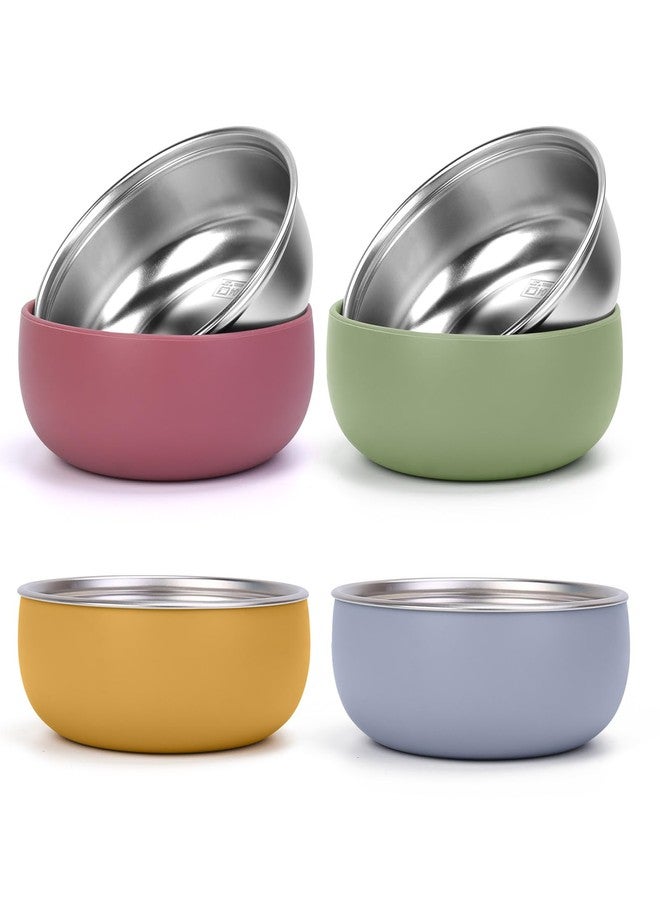 ShineMe Stainless Steel Bowls for Kids, 4 pack Toddler Bowls with Removable Colorful Silicone Sleeve, Unbreakable Baby Bowls for Soup, Cereal, Yogurt, Snacks... - Image 1