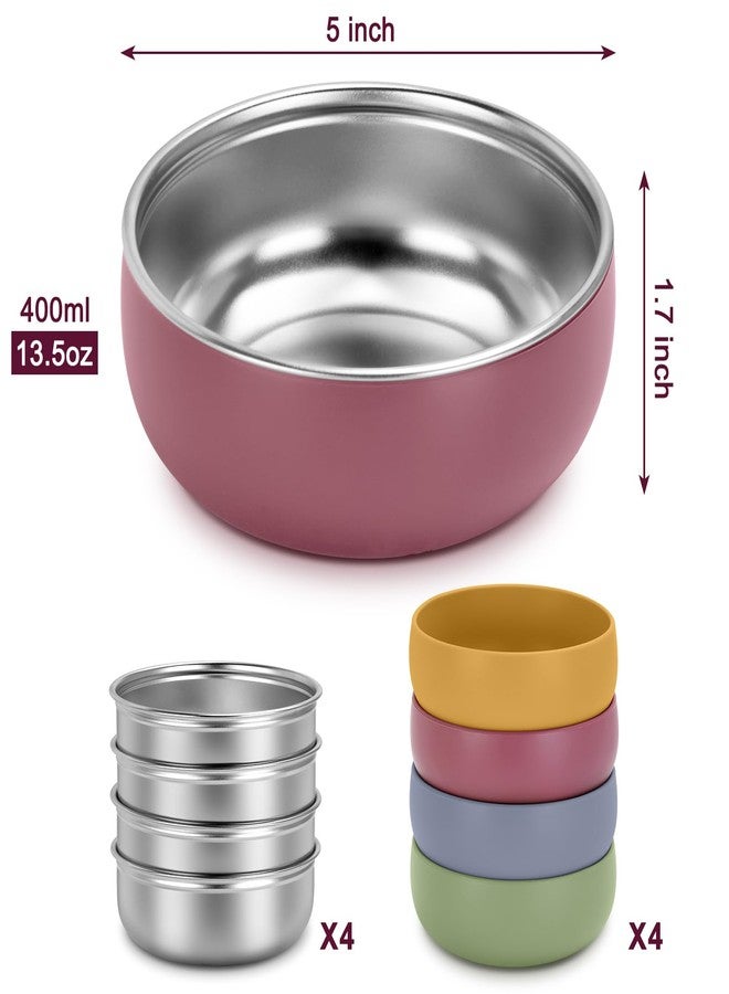 ShineMe Stainless Steel Bowls for Kids, 4 pack Toddler Bowls with Removable Colorful Silicone Sleeve, Unbreakable Baby Bowls for Soup, Cereal, Yogurt, Snacks... - Image 2