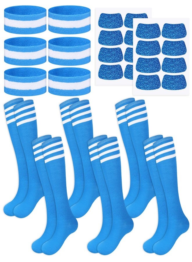 Shyyween Blue 18 Pcs Knee High Socks Headbands Glitter Eye Stickers for Sports Team Spirit Wear Accessories - Image 1