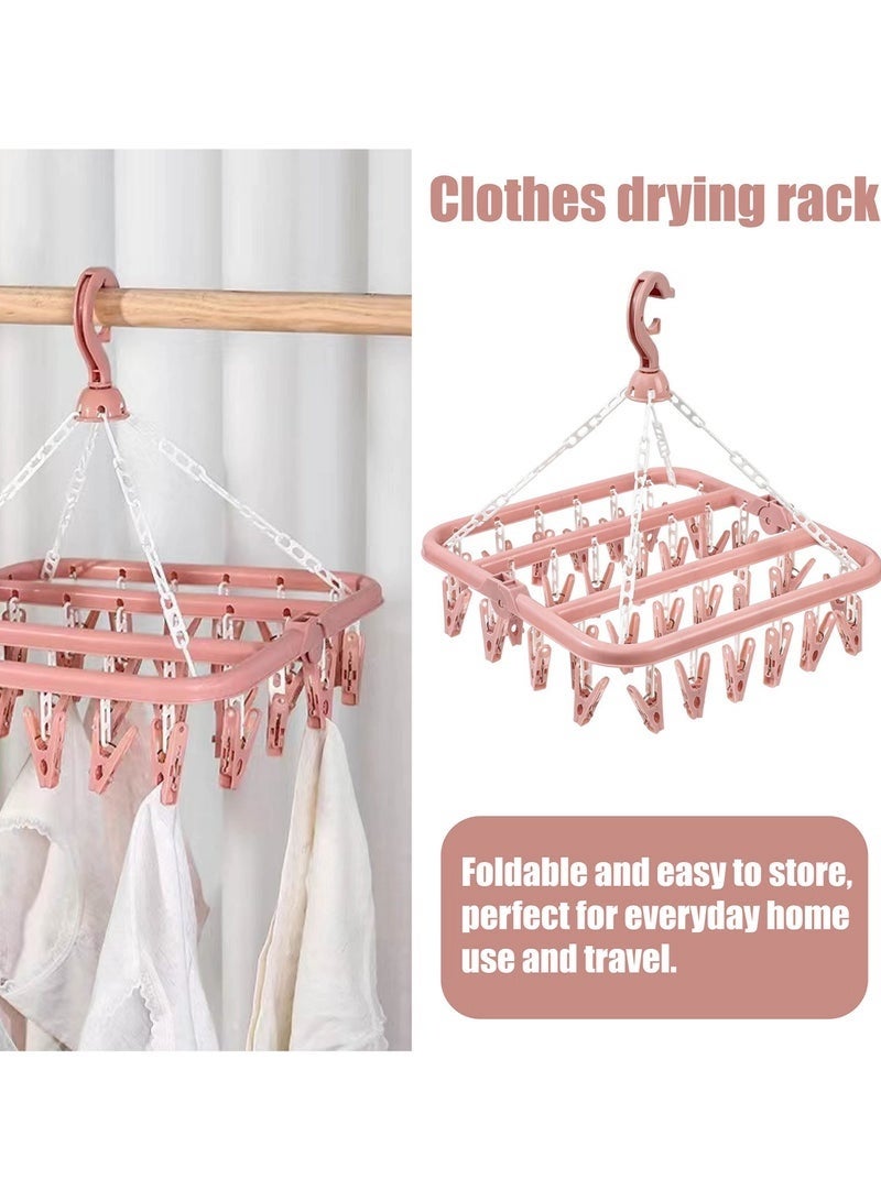 SHAOZHEN Sock Airer with 32 Clips, Indoor and Outdoor Clothes Hanging Airer, Folding Rotary Clothes Airer for Socks, Underwear and Small Clothes (Pink) - Image 4