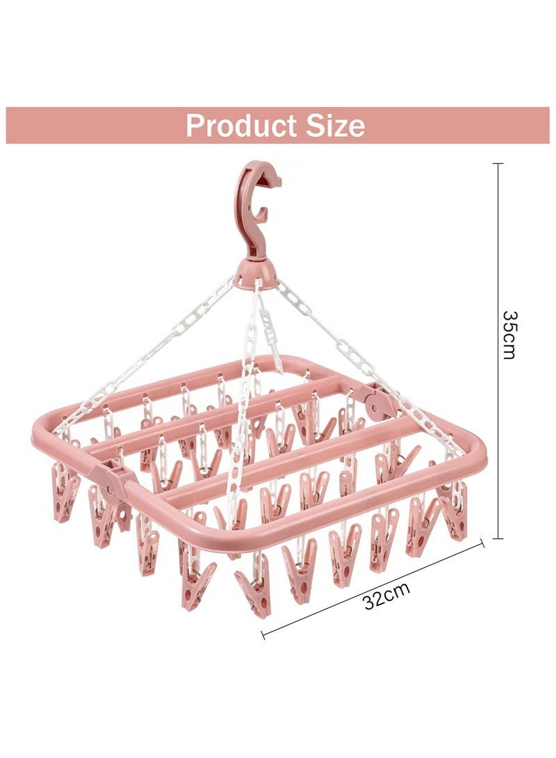 SHAOZHEN Sock Airer with 32 Clips, Indoor and Outdoor Clothes Hanging Airer, Folding Rotary Clothes Airer for Socks, Underwear and Small Clothes (Pink) - Image 2