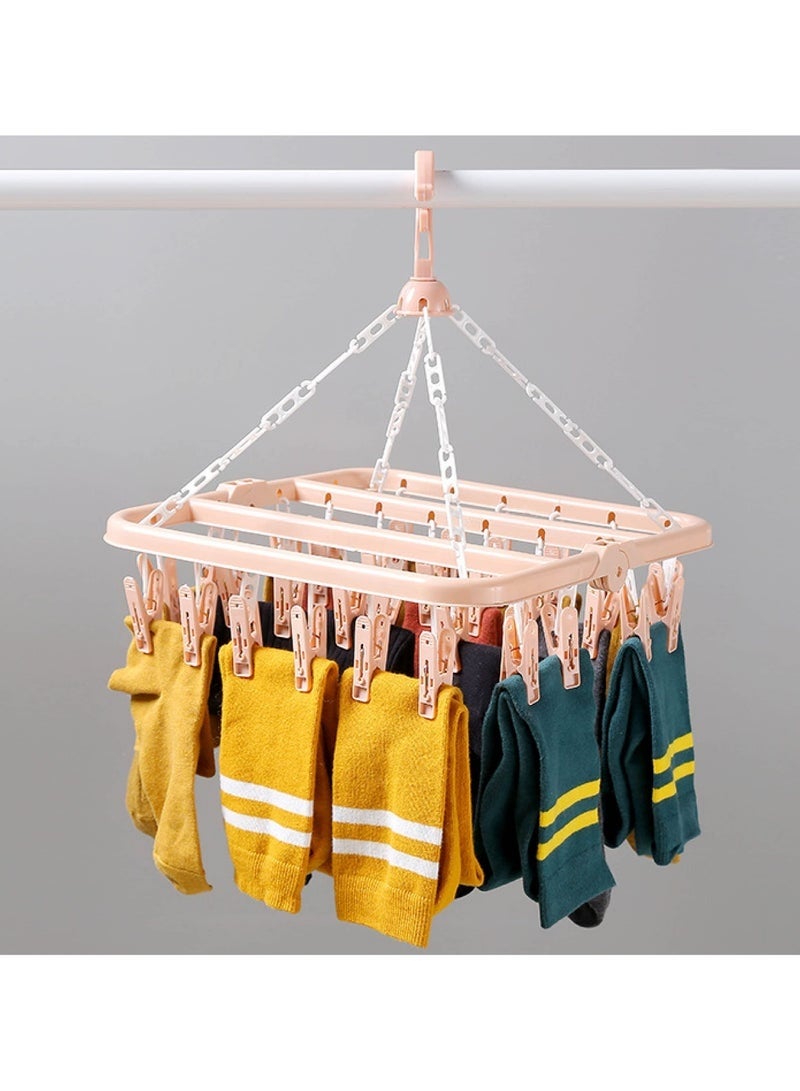 SHAOZHEN Sock Airer with 32 Clips, Indoor and Outdoor Clothes Hanging Airer, Folding Rotary Clothes Airer for Socks, Underwear and Small Clothes (Pink) - Image 5