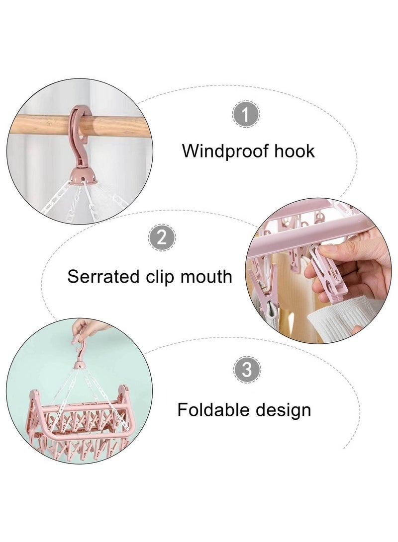 SHAOZHEN Sock Airer with 32 Clips, Indoor and Outdoor Clothes Hanging Airer, Folding Rotary Clothes Airer for Socks, Underwear and Small Clothes (Pink) - Image 3