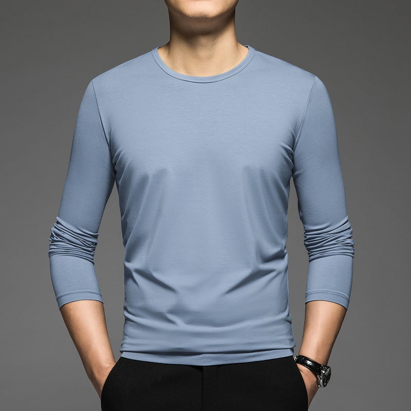 Basic Solid Color Long-Sleeve T-Shirt For Men, Crew Neck, Suitable For , Thermal Underwear, Stretchy, Plus Size Base Layer Shirt, Autumn Top - Image 1
