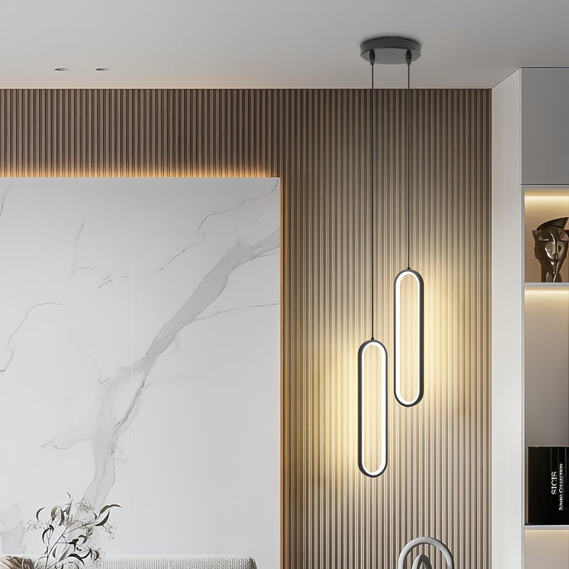 ون لايت سوداء خطي LED الثورية لغرفة المعيشة الحديثة ، 3 لون قابل للتخفيف فليكر خالي من الضوء المعلق - Image 4