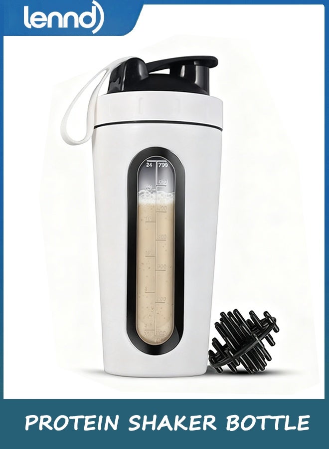 LENND Protein Shaker Bottle, Protein Shaker Cup with shaker ball, Visible Window, Stainless Steel Shaker Bottle Leak Proof (WHITE) - Image 1