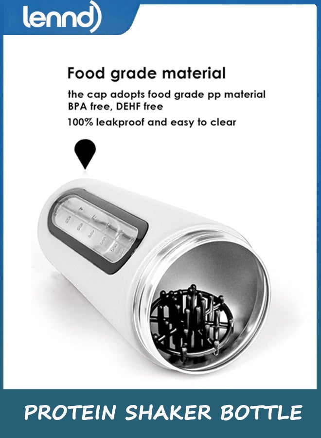 LENND Protein Shaker Bottle, Protein Shaker Cup with shaker ball, Visible Window, Stainless Steel Shaker Bottle Leak Proof (WHITE) - Image 4