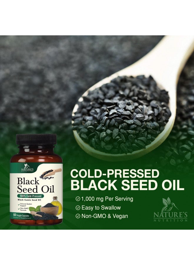 Nature's Nutrition Premium Black Seed Oil Capsules Vegan Cold-Pressed 1000mg - Extra Strength Nigella Sativa Black Seed Oil, Nature's Pure Black Cumin Seed Oil for Immune, Hair and Brain Support, Non-GMO - 60 Capsules - Image 5