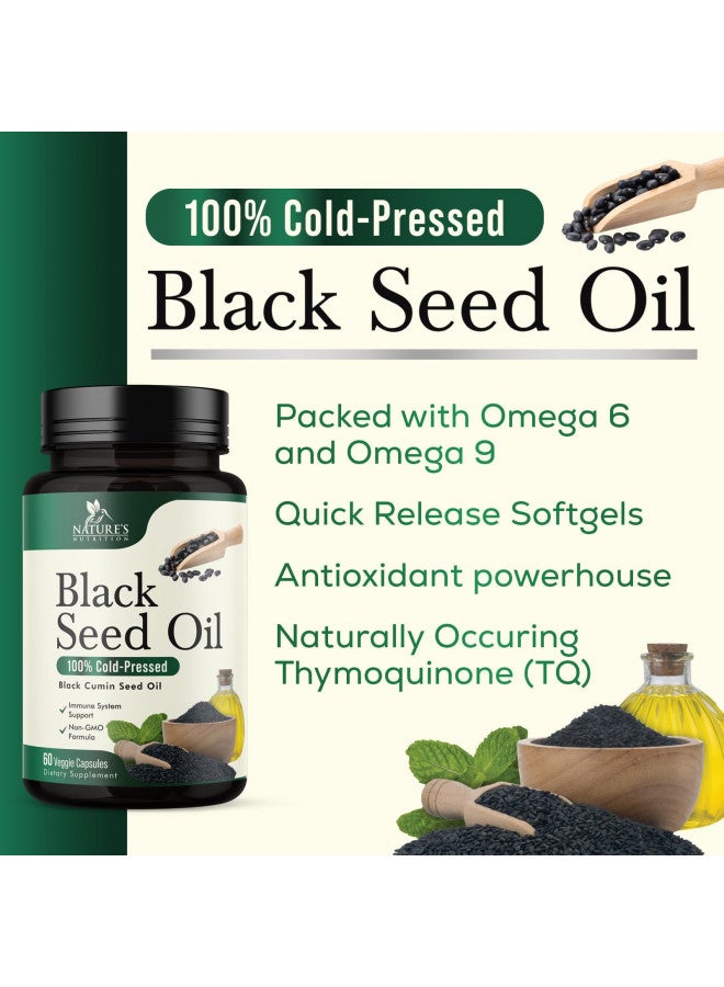 Nature's Nutrition Premium Black Seed Oil Capsules Vegan Cold-Pressed 1000mg - Extra Strength Nigella Sativa Black Seed Oil, Nature's Pure Black Cumin Seed Oil for Immune, Hair and Brain Support, Non-GMO - 60 Capsules - Image 3