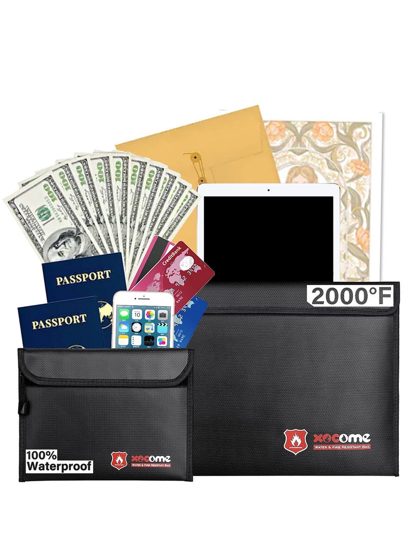 KASTWAVE 2-Pack Fireproof Document Bags, Non-Itchy Fireproof Money Bag, Fireproof Wallet Bag, Cash Fireproof Bag Set for Valuables - Passport, Currency & Keys (15 x 11 & 9 x 7 Inches) - Image 1