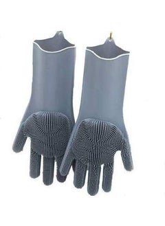 Grun Grun Dishwashing Gloves with Wash Scrubber Magic Silicone Gloves Heat Resistant Reusable Cleaning Gloves for KitchenCar Bathroom and Pet 1 Pair 