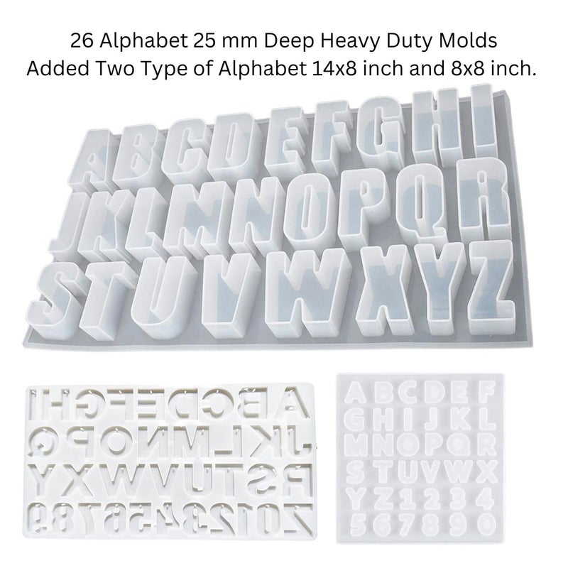 SNOOGG Extra Large 25 mm deep Alphabet Molds of 26 English Letter with 14 x 8 inch with Hole + Small ABCD Size 8x8 inch. for Your Resin Art, DIY, Home Décor, Festive & Customize Project - Image 2