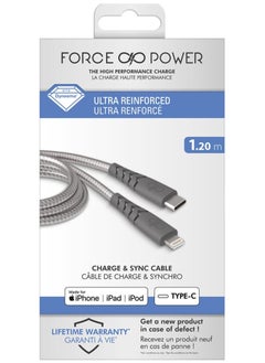 FORCE Force Power USB C to Lightning Ultra Reinforced Cable 1.2M Lifetime Warranty Gray  - Image 1