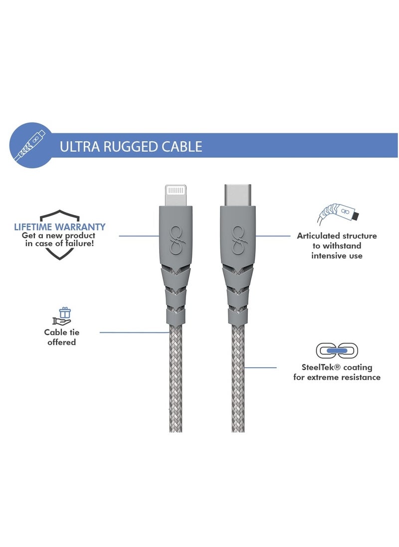 FORCE - Force Power USB C to Lightning Ultra Reinforced Cable 1.2M Lifetime Warranty Gray - Image 1