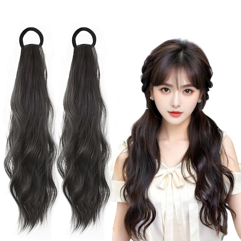 Curly Ponytail Extension with Hair Tie Hair Natural Black Hair Wig Synthetic Hair Pieces for Women Girls Daily Wear 16 Inch Wave Fake Ponytail Wigs Accessories