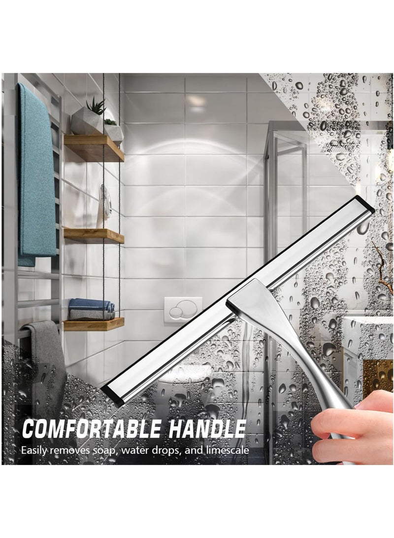 MarlaMall Shower Squeegee for Shower Glass Door with 2 Adhesive Hooks,Stainless Steel Bathroom Cleaner Tool Household Window Mirror Squeegee, Cleaning Tile Wall, Car, 10 Inch (Silver) - Image 3