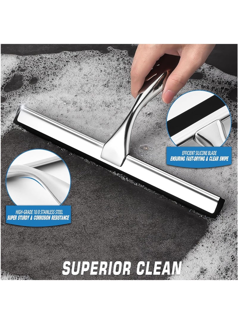 MarlaMall Shower Squeegee for Shower Glass Door with 2 Adhesive Hooks,Stainless Steel Bathroom Cleaner Tool Household Window Mirror Squeegee, Cleaning Tile Wall, Car, 10 Inch (Silver) - Image 4