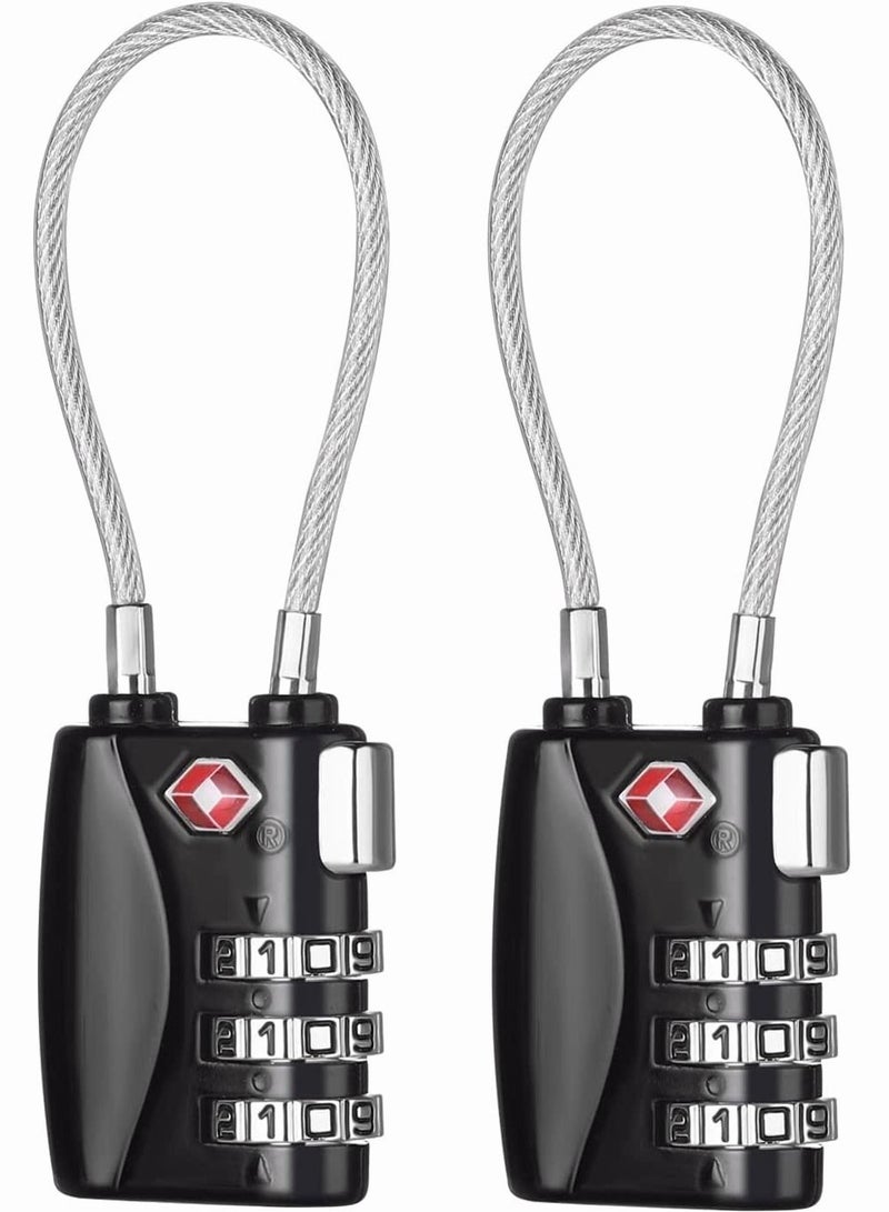 Luggage Padlocks TSA Approved,  Customs Lock, Mini Luggage Padlock, Flexible Cable Travel Locks, Coded Suitcase Lock, Small Gym Locker Padlock with 3 Digit Combination (Black, 2 Pack) - Image 1