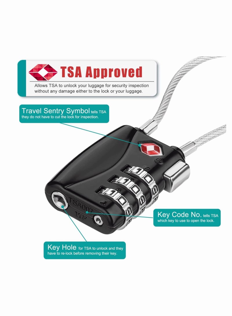 Luggage Padlocks TSA Approved,  Customs Lock, Mini Luggage Padlock, Flexible Cable Travel Locks, Coded Suitcase Lock, Small Gym Locker Padlock with 3 Digit Combination (Black, 2 Pack) - Image 2