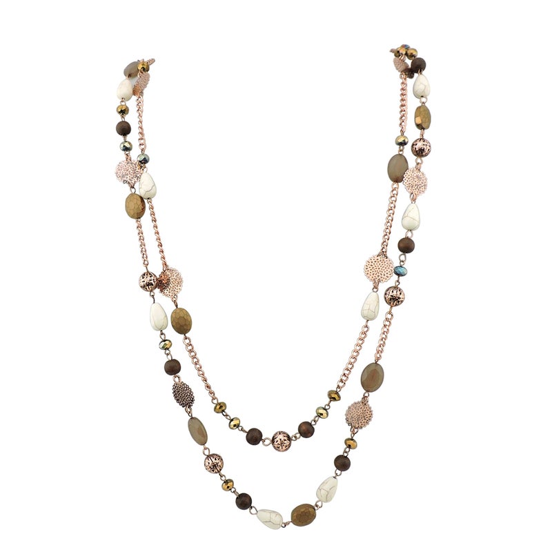 Bocar Long Necklaces for Women Trendy, Boho Layered Crystal Beaded Collar Necklaces for Women, Fashion Statement Necklaces Jewelry (Brown) - Image 1