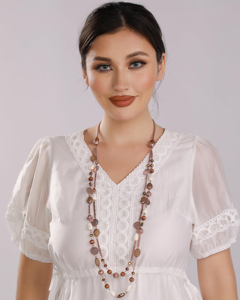 Bocar Long Necklaces for Women Trendy, Boho Layered Crystal Beaded Collar Necklaces for Women, Fashion Statement Necklaces Jewelry (Brown) - Image 3
