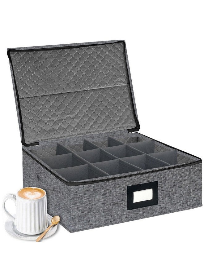 Homyfort homyfort Mug Coffee Storage Box with Dividers - Stackable Glass China Storage Containers Hard Shell with Lid, Label and Handles, Holds 12 Coffee Mugs and Tea Cups (Dark Grey)  - Image 1