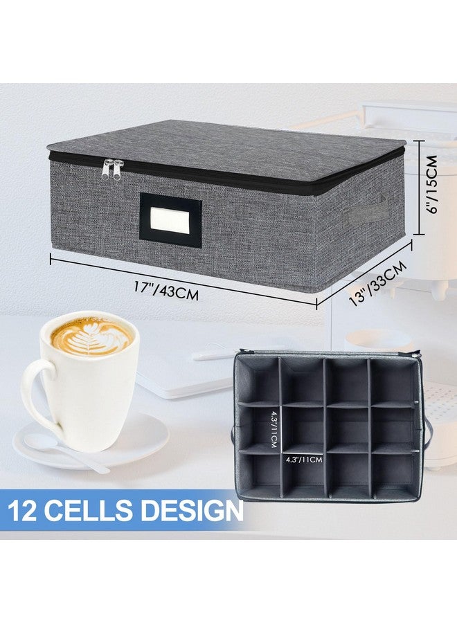 Homyfort homyfort Mug Coffee Storage Box with Dividers - Stackable Glass China Storage Containers Hard Shell with Lid, Label and Handles, Holds 12 Coffee Mugs and Tea Cups (Dark Grey)  - Image 3