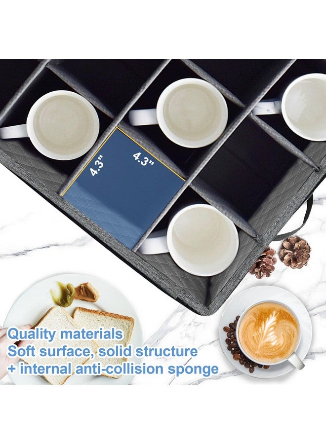 Homyfort homyfort Mug Coffee Storage Box with Dividers - Stackable Glass China Storage Containers Hard Shell with Lid, Label and Handles, Holds 12 Coffee Mugs and Tea Cups (Dark Grey)  - Image 4