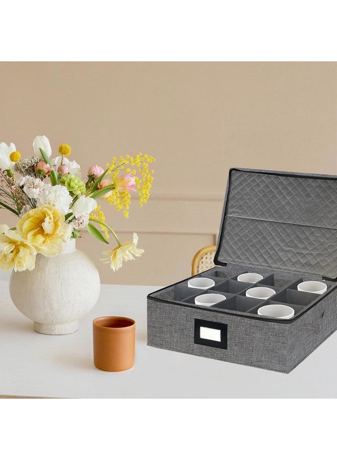 Homyfort homyfort Mug Coffee Storage Box with Dividers - Stackable Glass China Storage Containers Hard Shell with Lid, Label and Handles, Holds 12 Coffee Mugs and Tea Cups (Dark Grey)  - Image 2