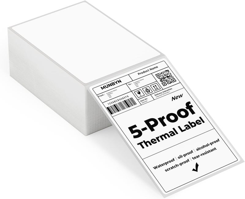 MUNBYN 4"x6" Direct Thermal Shipping Labels, Durable Waterproof, Oil-Proof, Scratch-Proof, Alcohol-Resistant, Tear-Resistant Label Paper for Thermal Printers, Packages, 380 Sheets/Fanfold - Image 1