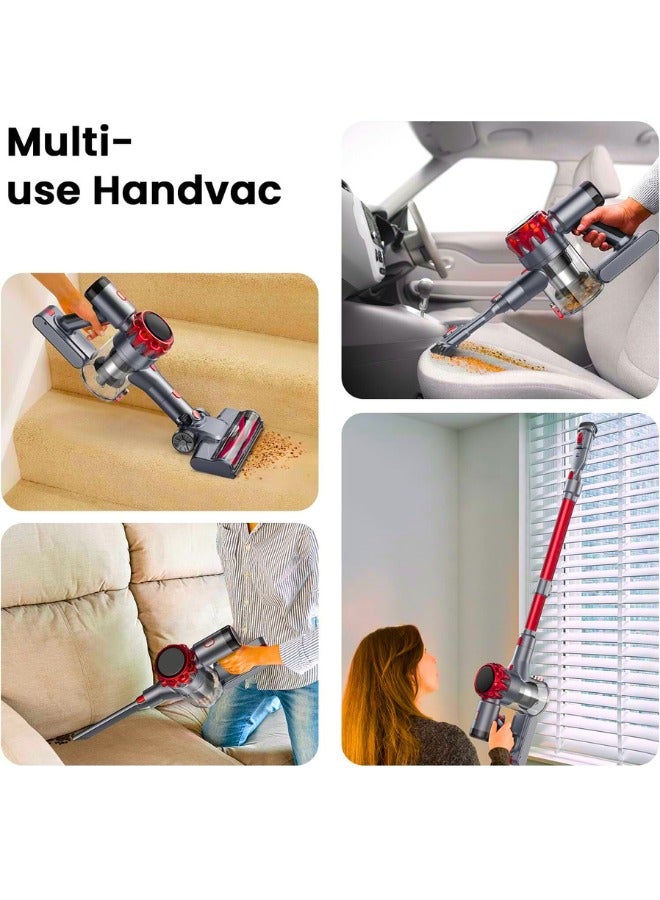 Chase Up Cordless Vacuum Cleaner, 45kPa Powerful Stick Vacuum, LED Display, 55-Min Runtime Rechargeable Cordless Vacuum, Free-Standing, Vacuum Cleaners for Home Pet Hair Carpet Hard Floor-S3P Red - Image 2