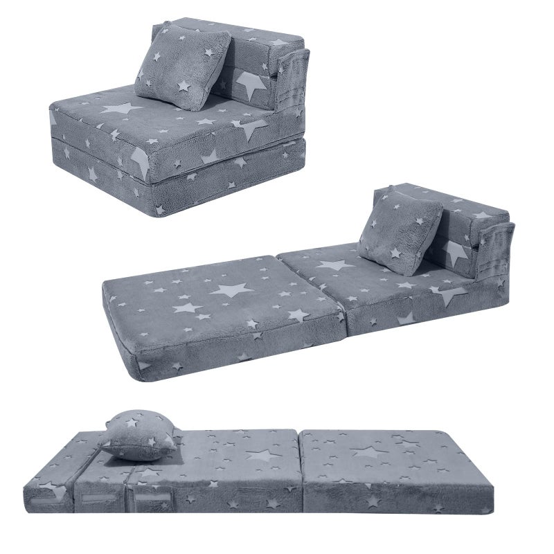 MeMoreCool Glow Star Pattern Trifold Sofa Bed for Kids Foldable Futon Chair and Floor Couch Convertible Trifold Mattress for Playroom