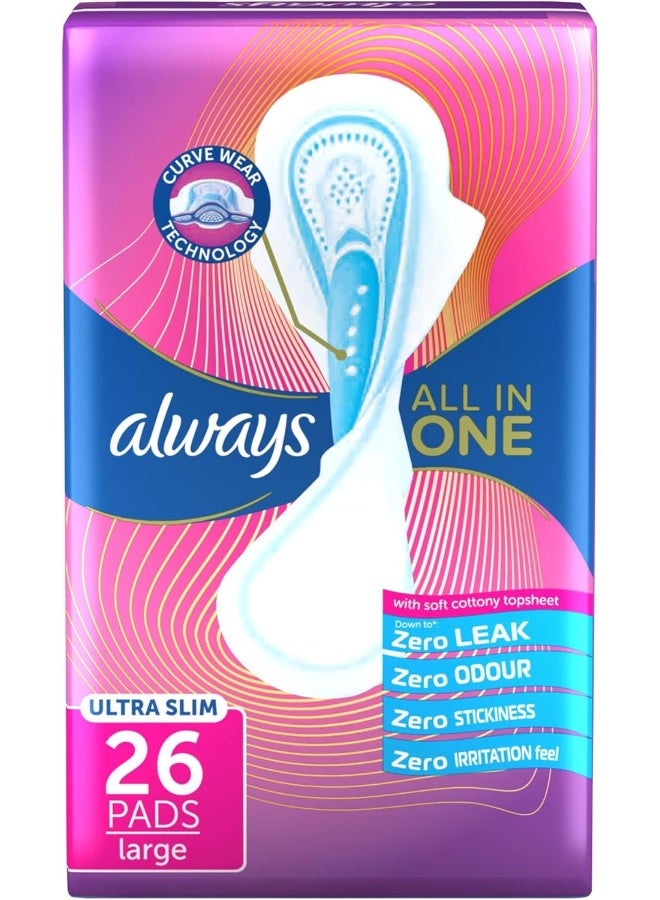 Always All In One Ultra Slim Large Pads Curve Wear Technology With Wings 26 Pcs - Image 1