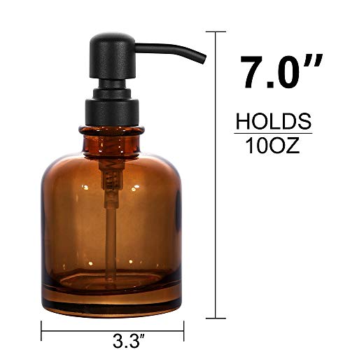 CHBJDAN 2 PCS Thick Amber Glass Jar Soap Dispenser with Matte Black Stainless Steel Pump, 12ounce Boston Round Bottles Dispenser with Rustproof Pump for Essential Oil (Matte Black) - Image 3