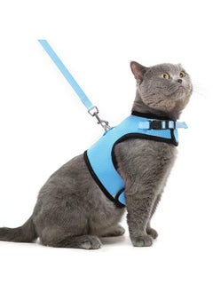PUPTECK PUPTECK Soft Mesh Cat Vest Harness and Leash Set Puppy Padded Pet Harnesses Escape Proof for Cats Small Dogs, Blue Large  - Image 1