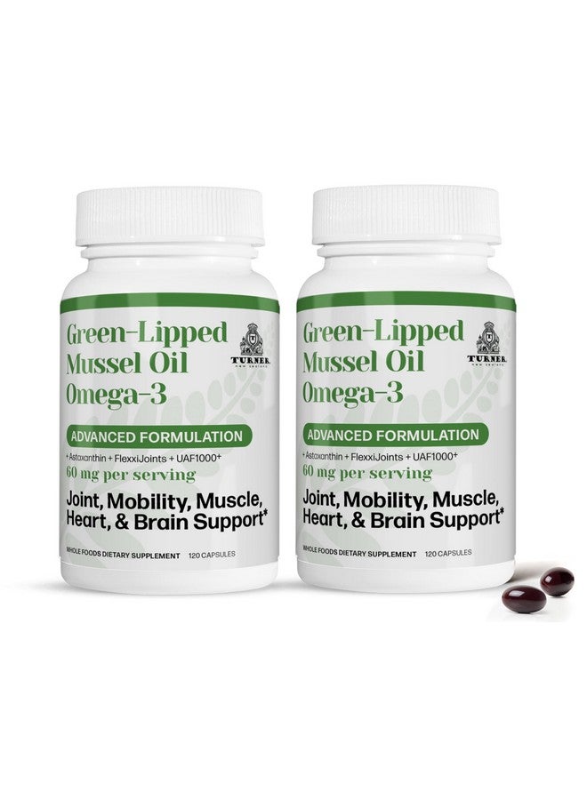 TURNER New Zealand Green Lipped Omega-3 Mussel Oil, 53x Higher Potency with UAF1000+ Super Antioxidant for Superior Joint Comfort & Mobility, No Fishy Aftertaste, 2 Bottles, 120 Softgels