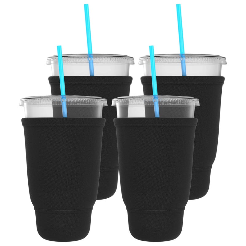 TahoeBay TahoeBay Iced Coffee Sleeves 4Pack Fits Large DriveThru Cups  Insulated Holders for Cold Drinks Boba Tea Shakes Juice Black 