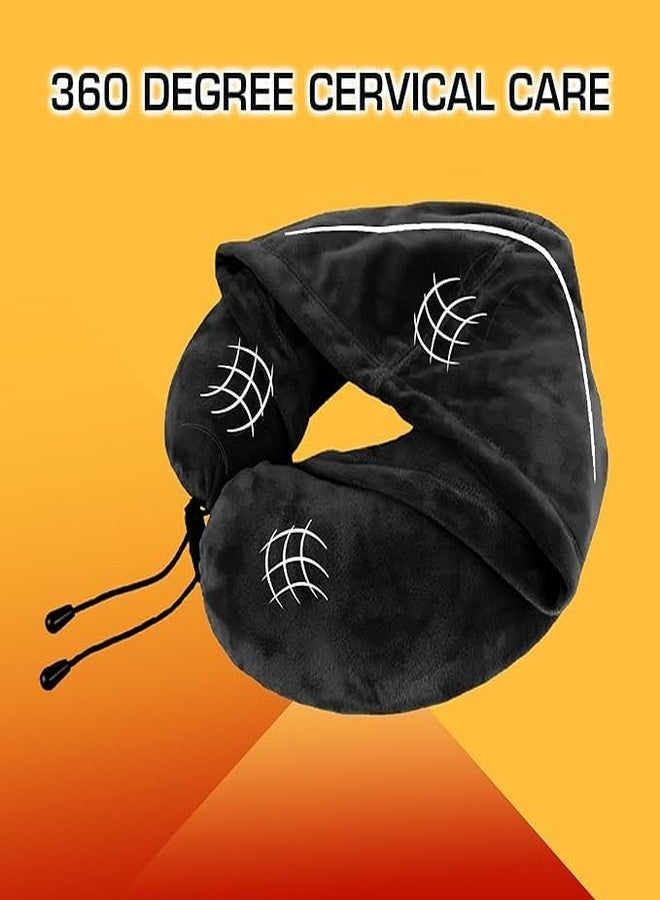 BigPlayer Travel Essentials Neck Pillow with Hood Air Cushion Car Pillows for Comfort Sleep and Travel in Plane Flight Train Airplane Travel Accessory Pillow for Neck Support Pain Relief - Image 5