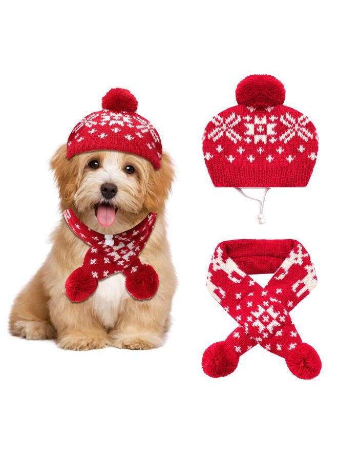 Gvhntk 2 Pcs Dog Costumes Hat Scarf Set Knit Reindeer Snowflake Print Dog Christmas Winter Hat Scarf Cute Warm Pet Costume Accessories for Dogs Cats - Image 1