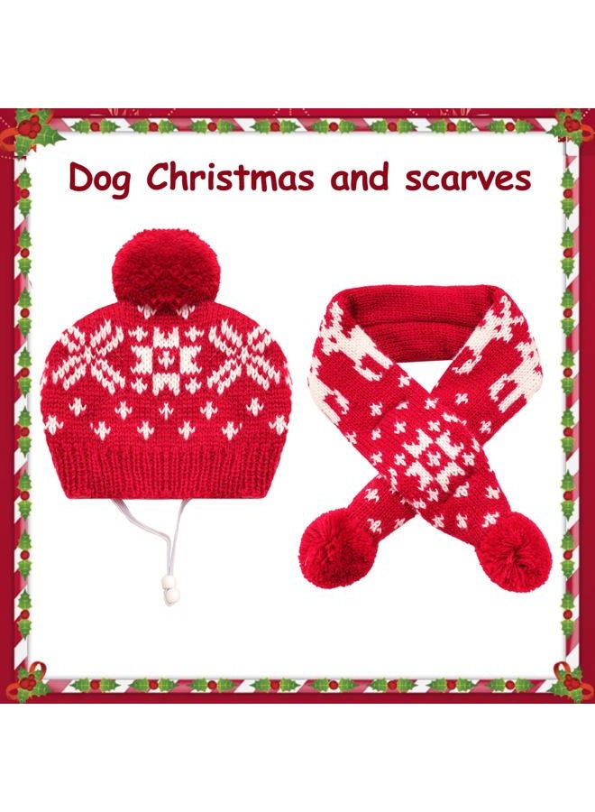 Gvhntk 2 Pcs Dog Costumes Hat Scarf Set Knit Reindeer Snowflake Print Dog Christmas Winter Hat Scarf Cute Warm Pet Costume Accessories for Dogs Cats - Image 3