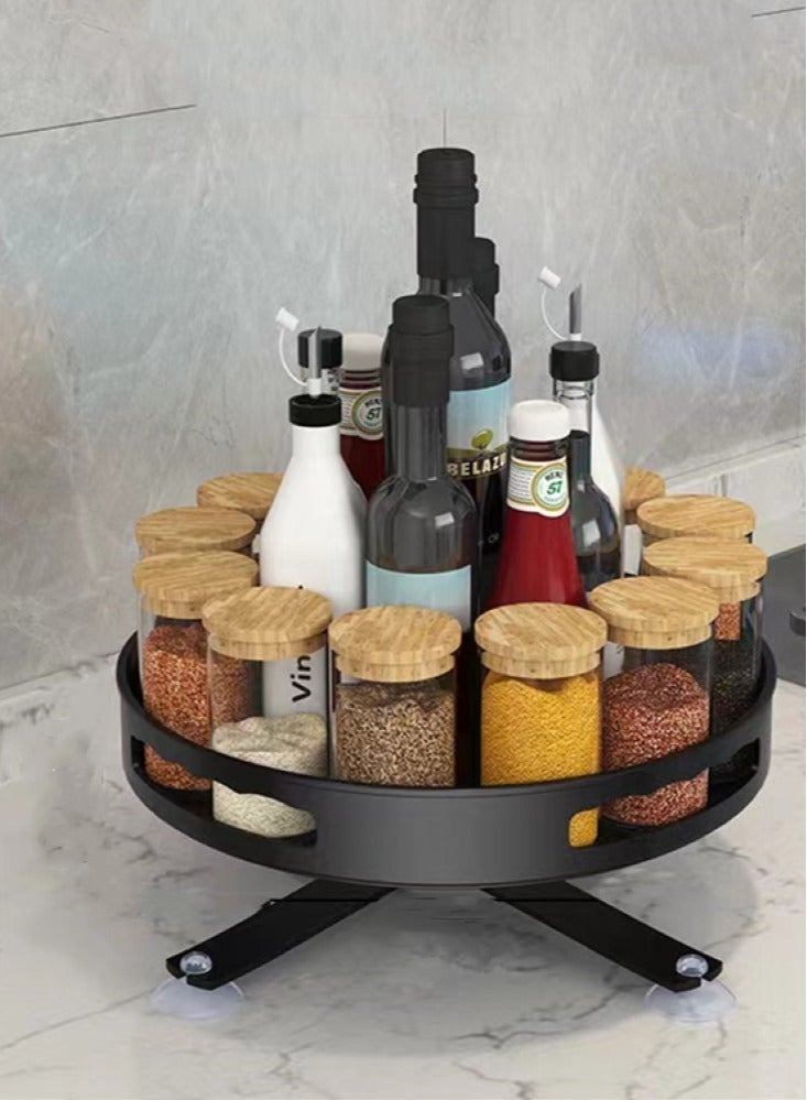 Kutis 1-Piece Kitchen Rotating  Spice Rack  Rotating Storage Rack  Carbon Steel Black 26x9 Centimeter  - Image 1