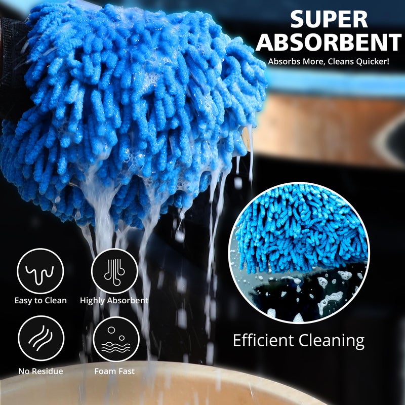 SLEEKAX Microfibre Car Wash Mitt - Ultra-Soft, Super Absorbent & Scratch-Free Wash Mitt Glove for Car Washing, Lightweight & Durable, Safer Than Sponge & Wash Cloths, Effectively Traps Dirt-2 Pack - Image 2
