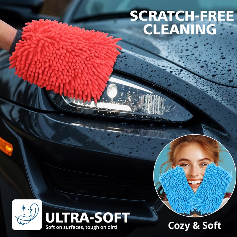 SLEEKAX Microfibre Car Wash Mitt - Ultra-Soft, Super Absorbent & Scratch-Free Wash Mitt Glove for Car Washing, Lightweight & Durable, Safer Than Sponge & Wash Cloths, Effectively Traps Dirt-2 Pack - Image 5