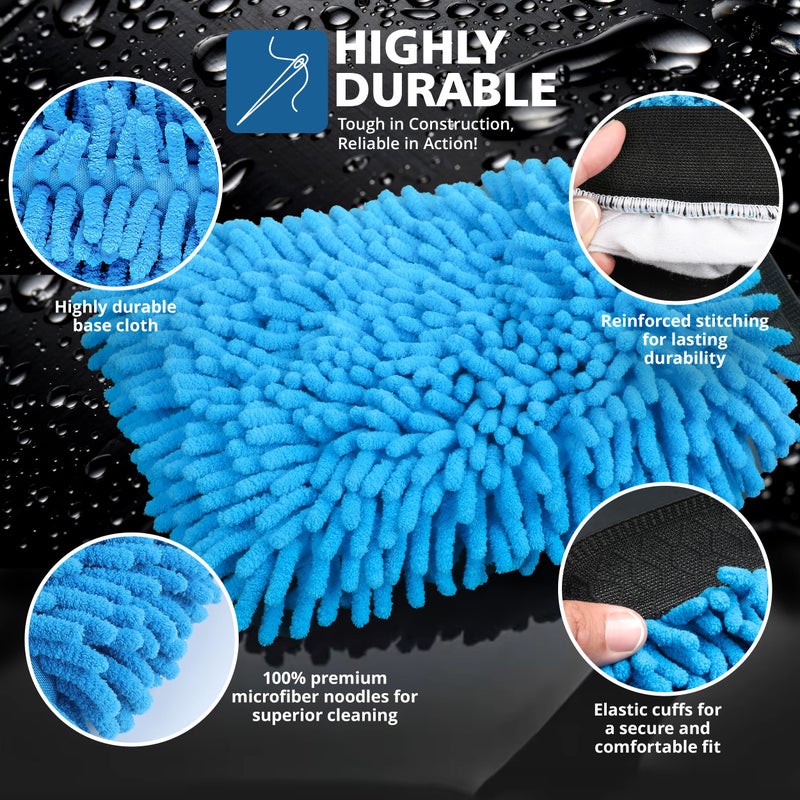 SLEEKAX Microfibre Car Wash Mitt - Ultra-Soft, Super Absorbent & Scratch-Free Wash Mitt Glove for Car Washing, Lightweight & Durable, Safer Than Sponge & Wash Cloths, Effectively Traps Dirt-2 Pack - Image 3
