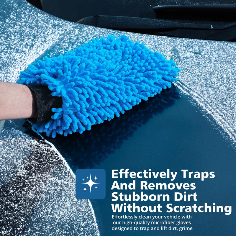 SLEEKAX Microfibre Car Wash Mitt - Ultra-Soft, Super Absorbent & Scratch-Free Wash Mitt Glove for Car Washing, Lightweight & Durable, Safer Than Sponge & Wash Cloths, Effectively Traps Dirt-2 Pack - Image 4