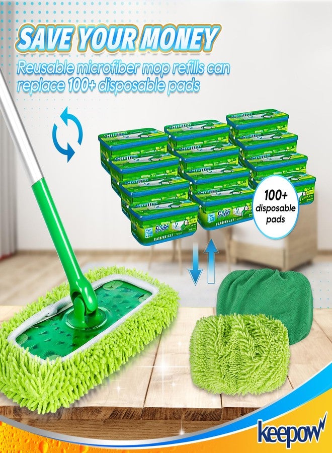KEEPOW Reusable Microfiber Mop Pads Compatible with Swiffer Sweeper, 4 Pack Dry Sweeping Cloths & Wet Mopping Cloths, Washable Wet Pads Refill for Mopping Floors - Image 4
