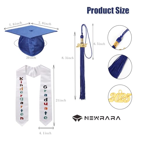 Newrara Kindergarten Graduation Cap and Gown Stole Package for Kids (Royal Blue, 24) - Image 4