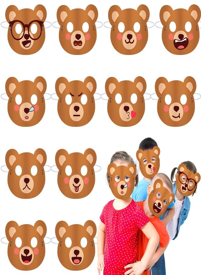 Minatee 24 Pieces Bear Party Masks Kids Bear Masks Birthday Party Paper Decorations Animal Photo Booth Props Supplies for Kids Boys Girls - Image 1