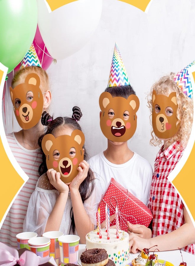 Minatee 24 Pieces Bear Party Masks Kids Bear Masks Birthday Party Paper Decorations Animal Photo Booth Props Supplies for Kids Boys Girls - Image 3